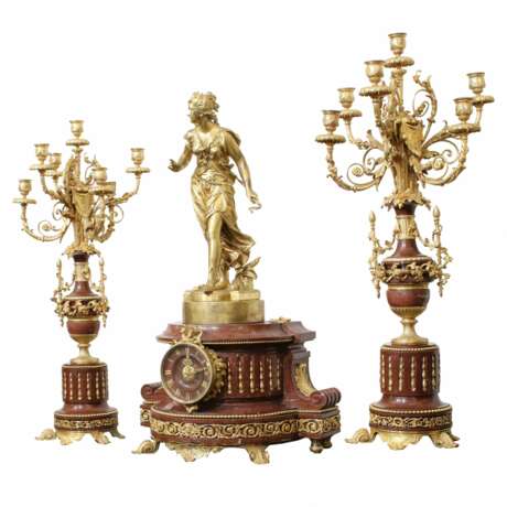 Bronze fireplace clock set with candelabra. Gilded bronze Napoleon III 19th century - photo 4