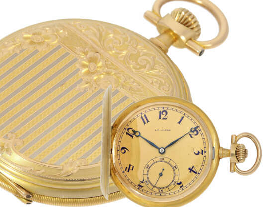 Taschenuhr: ausgesprochen schöne und sehr seltene 14K Gold Savonnette von Tissot für L. M. LILPOP, königlicher Uhrmacher in Warschau, Jugendstil, No.79623, ca. 1915 - photo 1
