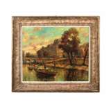 L. Libert. Vue de Paris depuis la Seine. Canvas oil 20th century - Foto 1