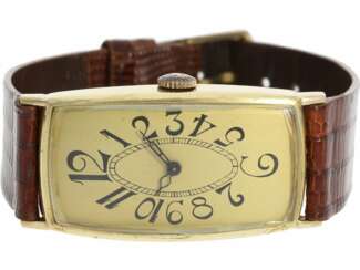 Armbanduhr: außergewöhnlich große, frühe "Curvex" Herrenuhr in Gold, ca. 1915