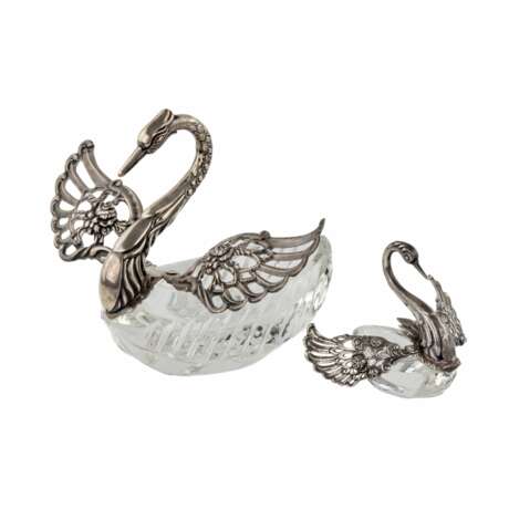 Pair of bonbonnieres. Swans. Silver Glass 20th century - photo 3