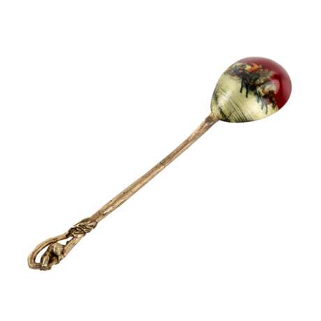 Russian silver spoon with a painted troika. V.I. Kangin. St. Petersburg 1899-1908. Enamel Neo-Russian At the turn of 19th -20th century - photo 1
