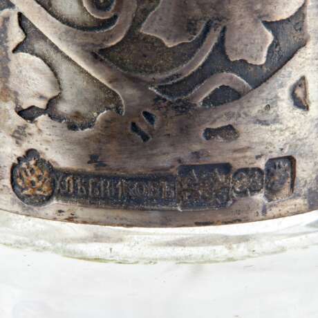 Carafe &agrave; liqueur en verre feuillete avec argent firme Khlebnikov. Silver 84 Crystal Eclecticism Late 19th century - photo 7