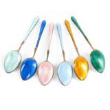 Set of six silver spoons with guilloche enamel in the original box. Silver guilloche enamel 20th century - photo 4