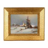 Paysage d`hiver avec vue sur un village russe. 19&egrave;me si&egrave;cle. Canvas oil realism 19th century - Foto 1