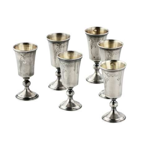 Six Latvian silver glasses with legs in their own box. 1920-30s Silver 875 Eclecticism 20th century - photo 1