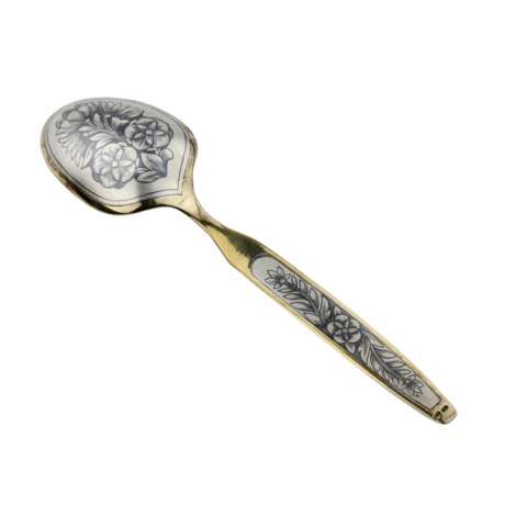 Six gilded silver dessert spoons with a niello pattern. USSR. 1960-80s Gilding Neo-Russian 20th century - photo 3