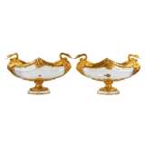 Pair of oval vases in cast glass and gilt bronze with swan motif. France 20th century. Glass 20th century - photo 1