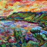Закат Fiberboard Acrylic paint Impressionism Landscapes with river Russia 2016 - photo 1