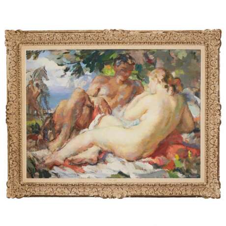 RENAULT Fernand Albert (1887-1939). Couple amoureux. Sous la canopee des arbres. Canvas oil 20th century - Foto 1