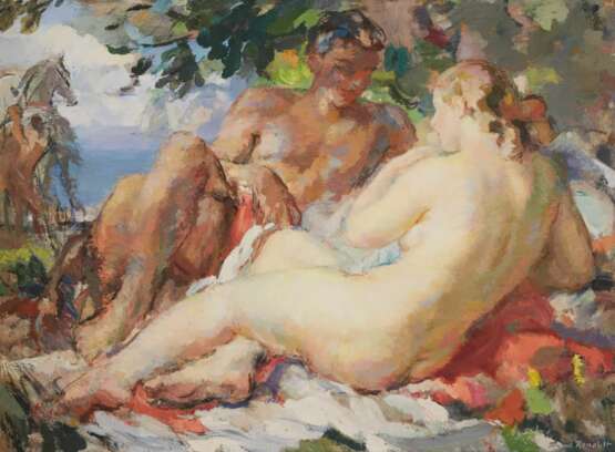 RENAULT Fernand Albert (1887-1939). Влюбленная пара. Под сенью дерев. Canvas oil 20th century г. - фото 2