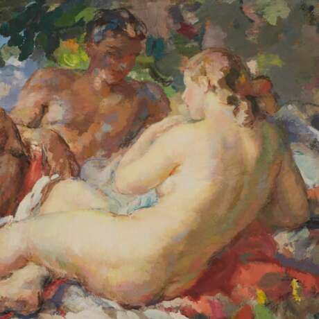 RENAULT Fernand Albert (1887-1939). Couple amoureux. Sous la canopee des arbres. Canvas oil 20th century - Foto 3