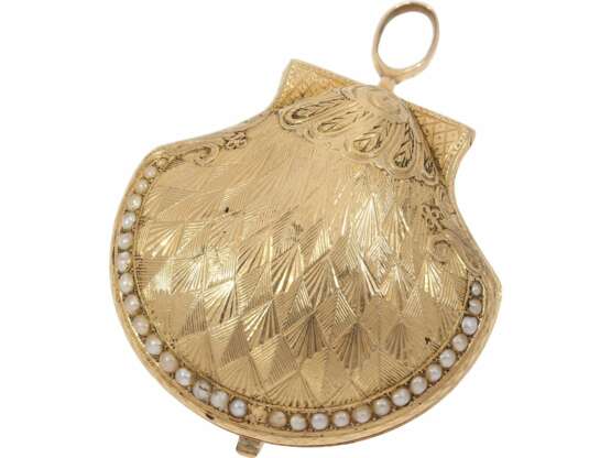 Anhängeuhr/Formuhr: rare Formuhr mit Perlenbesatz "Muschel", Frankreich um 1800 - Foto 2