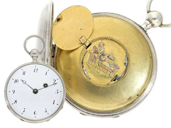 Taschenuhr: sehr gut erhaltene, hochfeine französische Schlagwerks-Taschenuhr mit verstecktem erotischen Automat, ca.1820 - Foto 1