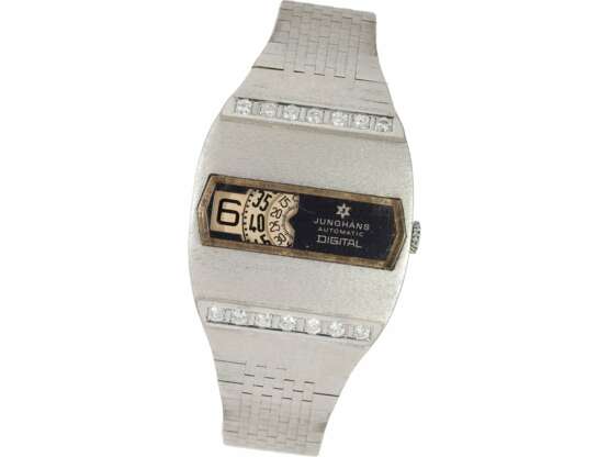 Armbanduhr: vintage Rarität, Junghans Scheibenuhr "Automatic-Digital" 1971-1977, Unikat in Weißgold, aus dem Besitz eines Hamburger Juweliers! - Foto 3