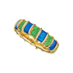 TIFFANY &amp; CO., JEAN SCHLUMBERGER GREEN GARNET AND ENAMEL BANGLE BRACELET