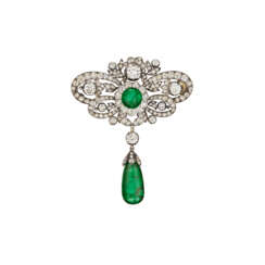 ANTIQUE EMERALD AND DIAMOND BROOCH