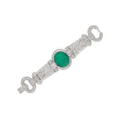 TRABERT &amp; HOEFFER MAUBOUSSIN CARVED EMERALD AND DIAMOND BRACELET