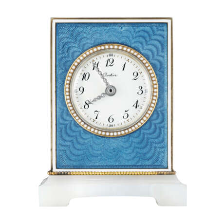 CARTIER ANTIQUE ENAMEL, DIAMOND AND HARDSTONE CLOCK - фото 1