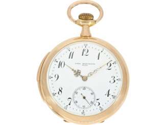 Taschenuhr: interessante 14K Gold Taschenuhr mit Repetition, Carl Morawetz Wien, K.u.K Hofuhrmacher, ca. 1900