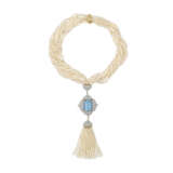 DAVID WEBB CULTURED PEARL, AQUAMARINE AND DIAMOND NECKLACE - Foto 1