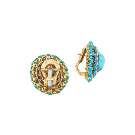 VAN CLEEF & ARPELS TURQUOISE, SAPPHIRE AND DIAMOND EARRINGS - фото 3