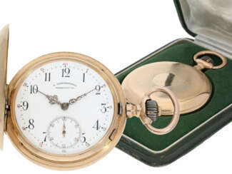 Taschenuhr: außergewöhnliche Rotgold-Savonnette Glashütter Herkunft, möglicherweise Schuluhr, signiert S. Schwarzschild/Frankfurt am Main 1899, No.18658