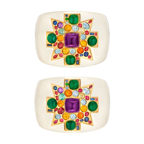 VERDURA PAIR OF MULTI-GEM AND ENAMEL `MALTESE CROSS` BRACELETS - Foto 1