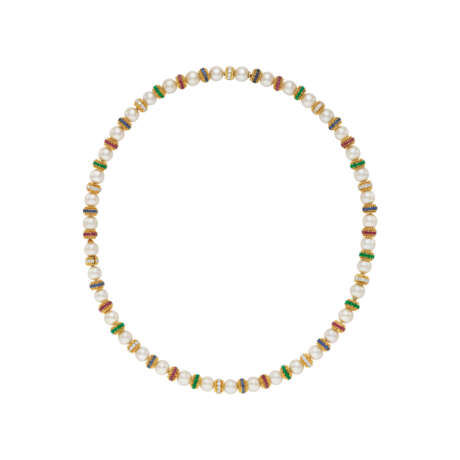 VAN CLEEF & ARPELS PAIR OF CULTURED PEARL, DIAMOND AND MULTI-GEM NECKLACES - photo 4