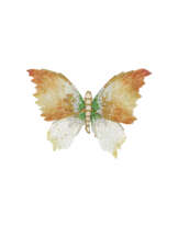 WALLACE CHAN CARVED JADE, COLORED DIAMOND, DIAMOND AND MULTI-GEM BUTTERFLY BROOCH