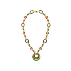 DAVID WEBB TIGER&#39;S EYE, CARNELIAN AND ENAMEL PENDANT-NECKLACE