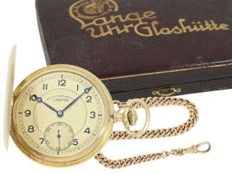 Taschenuhr: hochfeine Goldsavonnette A. Lange & Söhne Deutsche Uhrenfabrikation Glashütte "OLIW" No. 504082, ca.1938, mit Originalbox und Originalpapieren