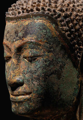 GRANDE T&#202;TE DE BOUDDHA EN BRONZE - photo 6