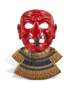 Japanese lacquerware. MASQUE EN FER LAQU&#201; ROUGE ET OR, TENGU SOMEN