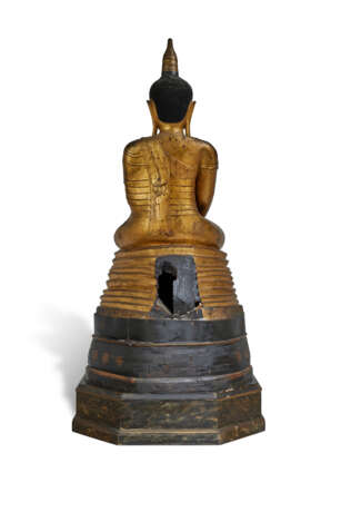 MONUMENTALE STATUE DE BOUDDHA EN BOIS DOR&#201; - Foto 4