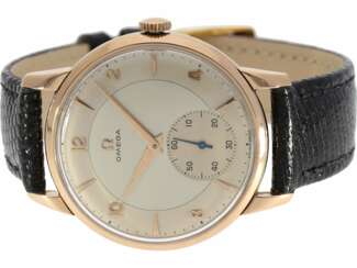 Armbanduhr: hochfeine Omega Herrenuhr, "oversize-37,5mm" Ref. 2687 in Roségold, hervorragender Zustand, Baujahr 1953