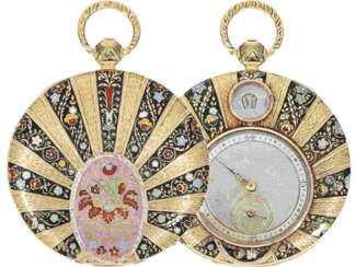 Taschenuhr: hochinteressante Gold/Emaille-Lepine mit springender Stunde und kleiner Sekunde, bedeutender Uhrmacher J. Louis Audemars Brassus & Geneve 1782-1833