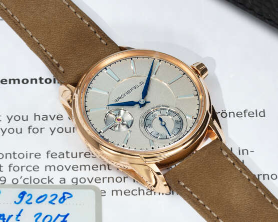 GR&#214;NEFELD. AN EXCEPTIONAL HANDCRAFTED 18K RED GOLD PROTOTYPE WRISTWATCH WITH 8-SECOND CONSTANT FORCE MECHANISM - photo 3