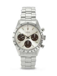 ROLEX. A RARE AND HIGHLY ATTRACTIVE STAINLESS STEEL CHRONOGRAPH WRISTWATCH WITH TROPICAL REGISTERS AND BRACELET