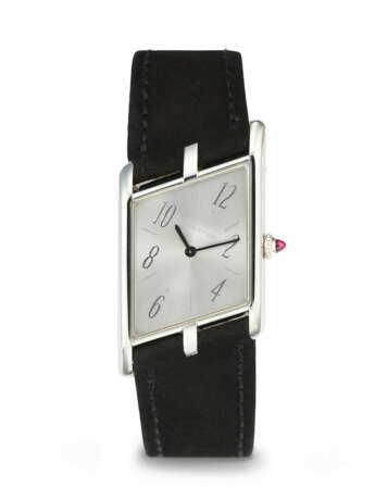 CARTIER. A RARE AND UNUSUAL PLATINUM LIMITED EDITION ASYMMETRICAL WRISTWATCH - photo 1