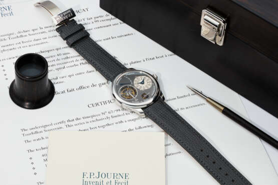 F.P. JOURNE. A VERY RARE AND EXCLUSIVE PLATINUM LIMITED EDITION TOURBILLON WRISTWATCH WITH POWER RESERVE AND DEAD BEAT SECONDS - фото 3