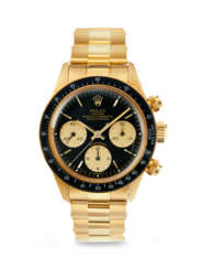 ROLEX. A SUPREMELY WELL-PRESERVED AND HIGHLY ATTRACTIVE 18K GOLD CHRONOGRAPH WRISTWATCH WITH BRACELET