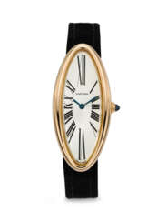 CARTIER. AN ATTRACTIVE 18K PINK GOLD CURVED WRISTWATCH