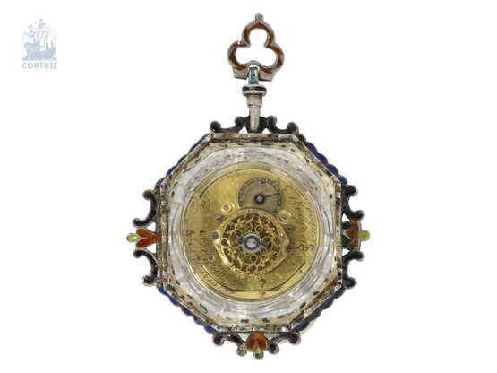 Anhängeuhr/Halsuhr: prächtige, emaillierte Bergkristall-Halsuhr im Stil der Renaissance, signiert Breguet a Paris, ca.1830 - Foto 3