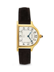 CARTIER. A VERY RARE AND UNUSUAL 18K GOLD LIMITED EDITION BELL-SHAPED WRISTWATCH