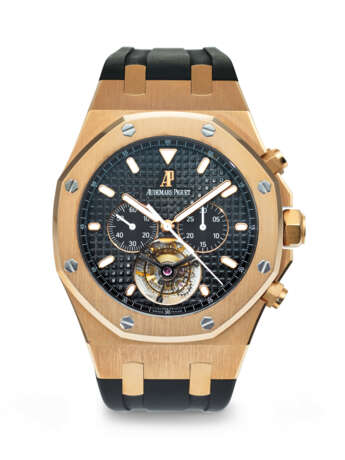 AUDEMARS PIGUET. A RARE AND LARGE 18K PINK GOLD TOURBILLON CHRONOGRAPH WRISTWATCH - Foto 1