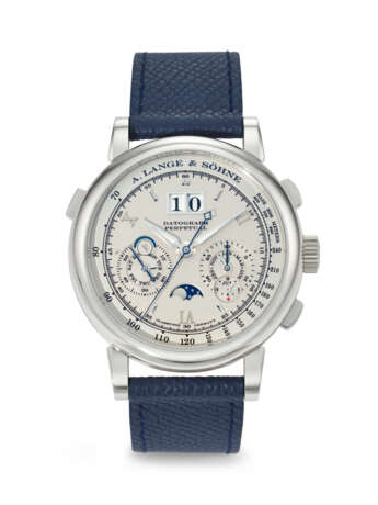 A. LANGE & S&#214;HNE. AN ATTRACTIVE PLATINUM PERPETUAL CALENDAR FLYBACK CHRONOGRAPH WRISTWATCH WITH MOON PHASES, LEAP YEAR, DAY/NIGHT INDICATON, AND OUTSIZED DATE - photo 1