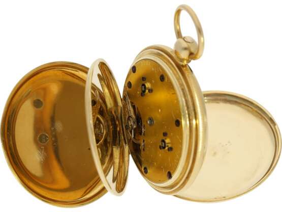 Taschenuhr: äußerst seltene 18K Goldsavonnette mit 8-Tage-Werk, England für den osmanischen Markt, L. Gaebert London No.1424, Hallmarks 1857 - photo 5