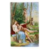 Porcelain plaque Lovers Tricks of Cupid. Europe 19th century. Porcelain Hand Painted At the turn of 19th -20th century - photo 1
