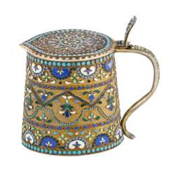 Russian, silver cloisonn&eacute; enamel mug in neo-Russian style. 20th century.